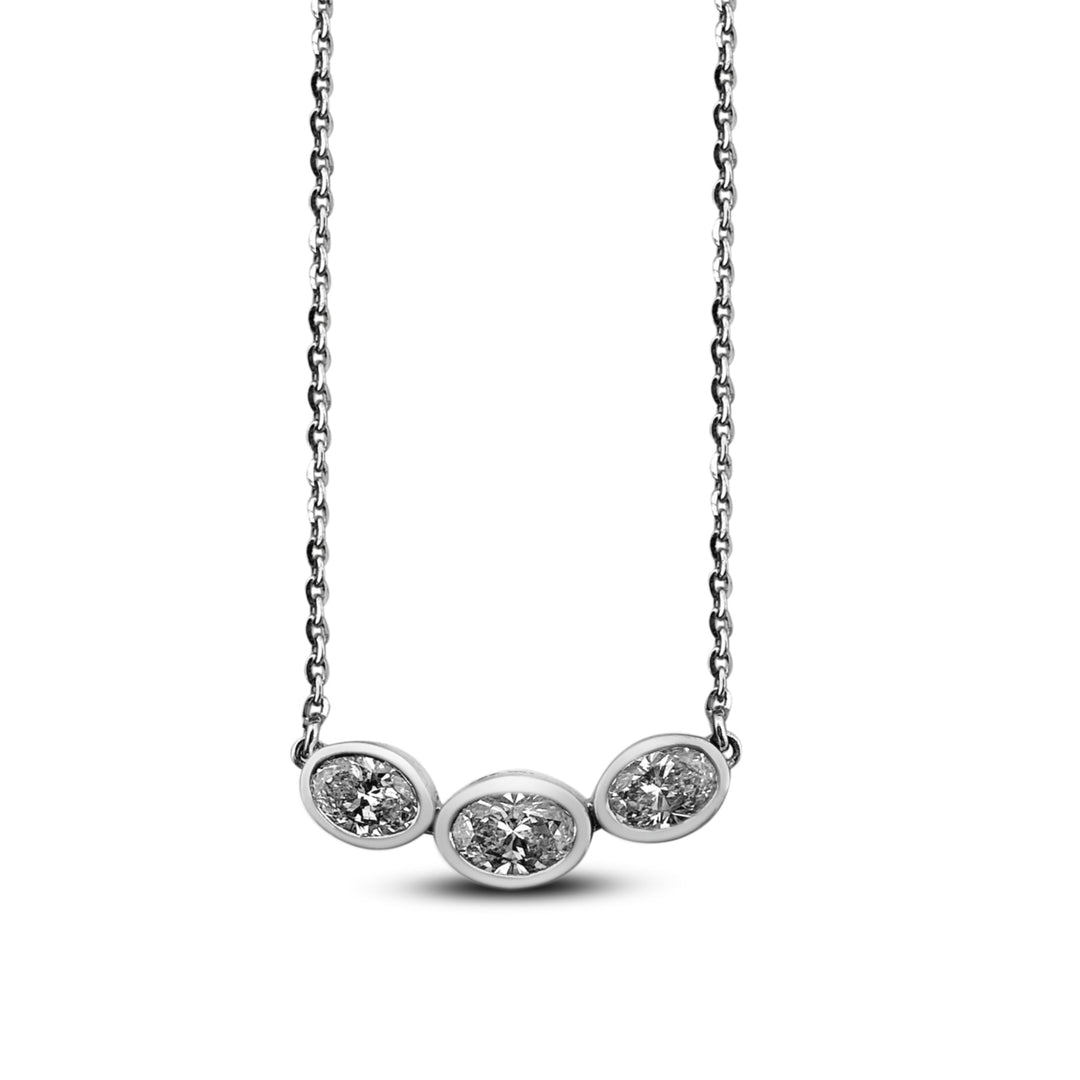1.04cts Oval Cut Lab-Grown Diamond Bezel-Set 3-Stone Pendant Necklace in 14k White Gold