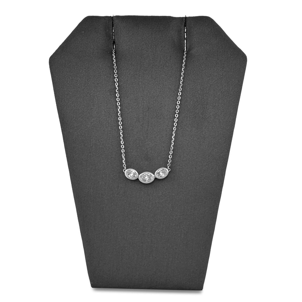 1.04cts Oval Cut Lab-Grown Diamond Bezel-Set 3-Stone Pendant Necklace in 14k White Gold