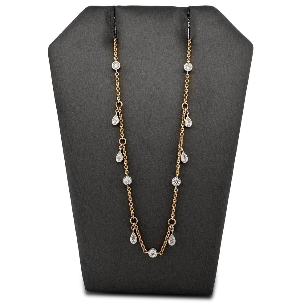 1.06ctw Pear Dangle and Round Brilliant Lab-Grown Diamond By The Yard Necklace in 14k Two-Tone Gold