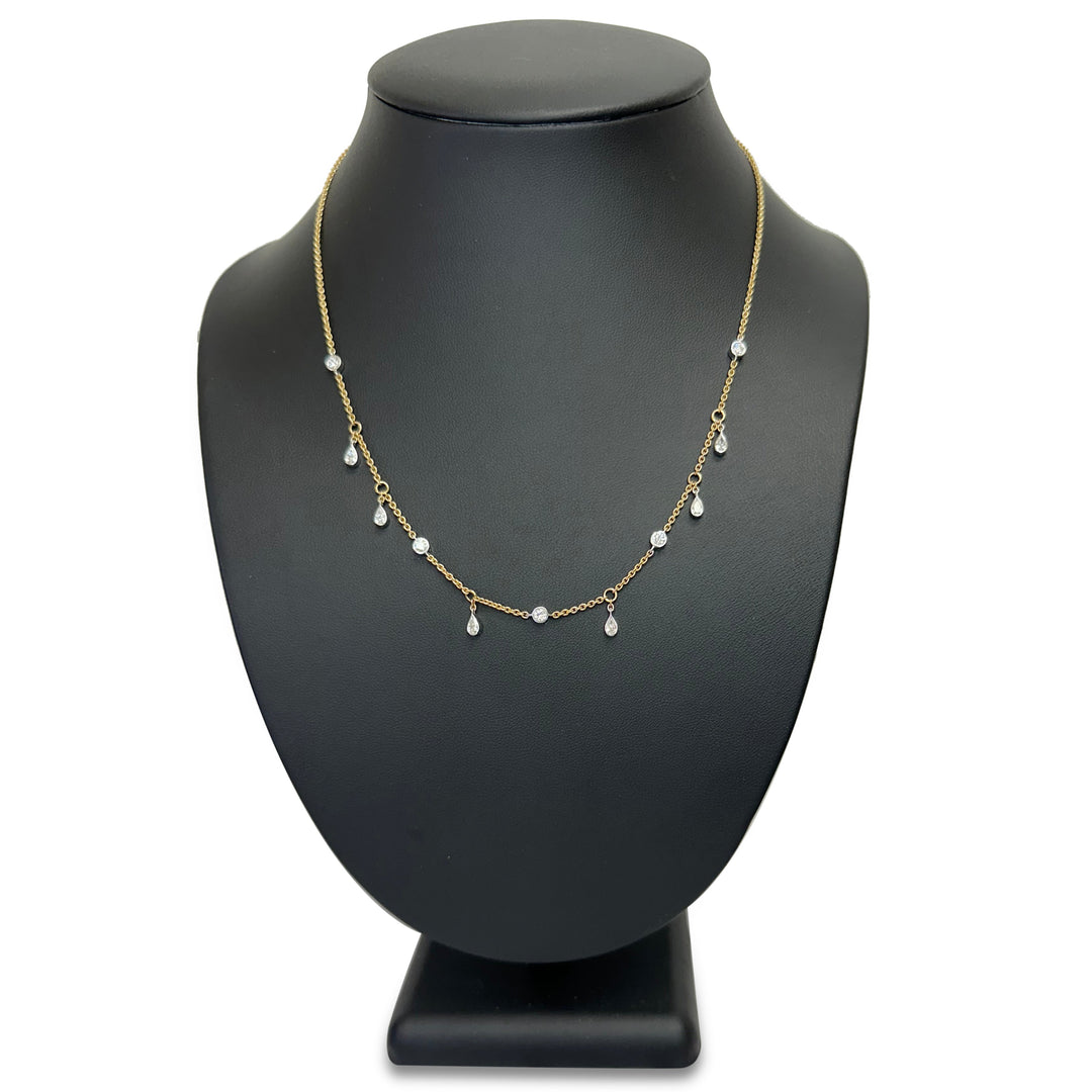 1.06ctw Pear Dangle and Round Brilliant Lab-Grown Diamond By The Yard Necklace in 14k Two-Tone Gold