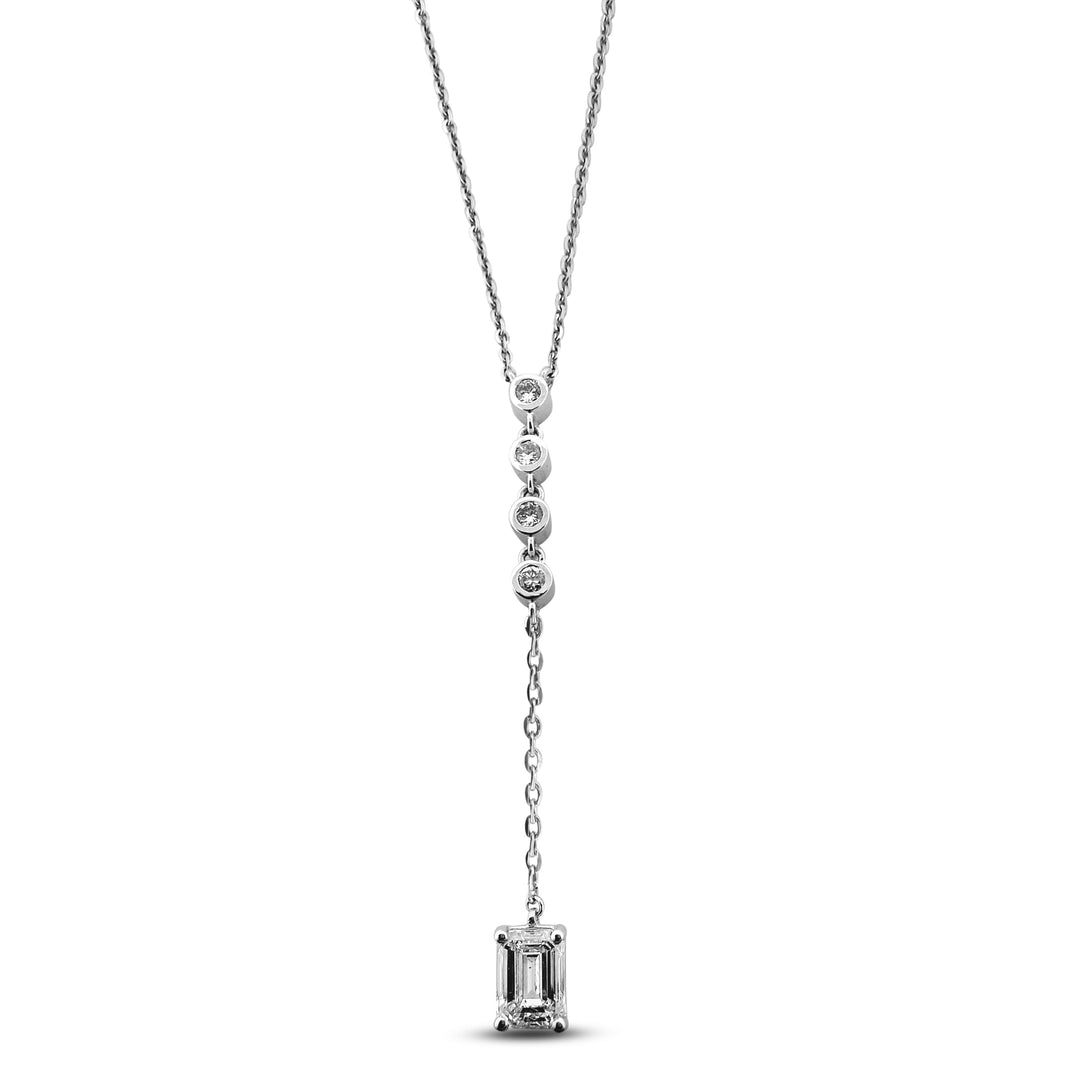 1.19ctw Emerald& Round Brilliant Lab-Grown Diamond "Y" Dangle Pendant Necklace in 14k White Gold