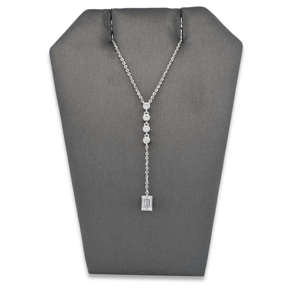 1.19ctw Emerald& Round Brilliant Lab-Grown Diamond "Y" Dangle Pendant Necklace in 14k White Gold