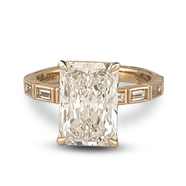 IGI Graded 4.04ct Radiant Cut Center with Baguette Sides Lab-Grown Diamond Engagement Ring in 14k Yellow Gold