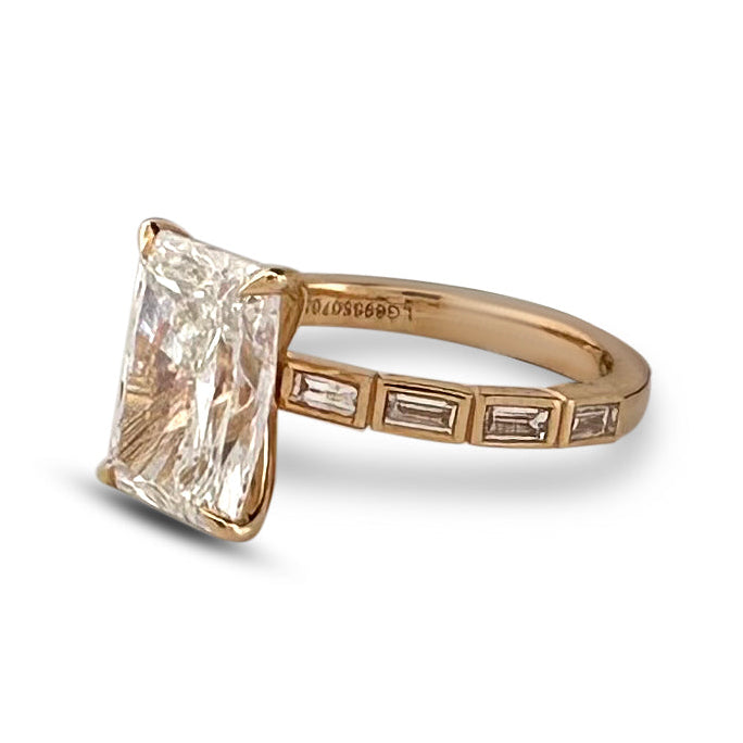 IGI Graded 4.04ct Radiant Cut Center with Baguette Sides Lab-Grown Diamond Engagement Ring in 14k Yellow Gold