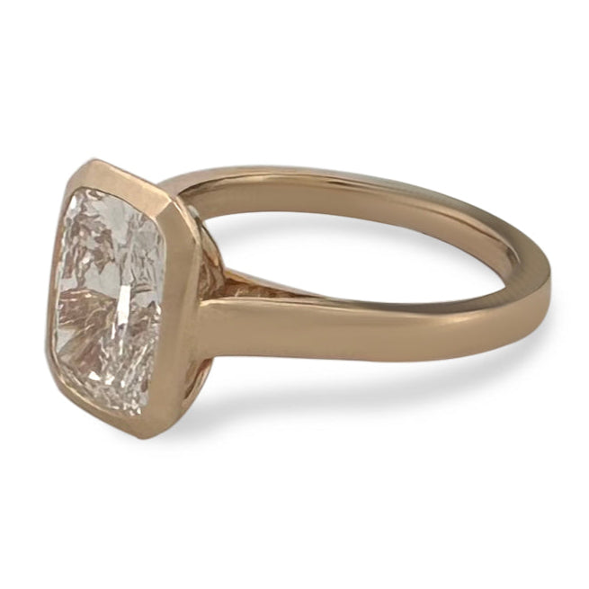 IGI Graded 2ct Cushion Cut Lab-Grown Diamond Bezel-Set Solitaire Engagement Ring in 14k Yellow Gold