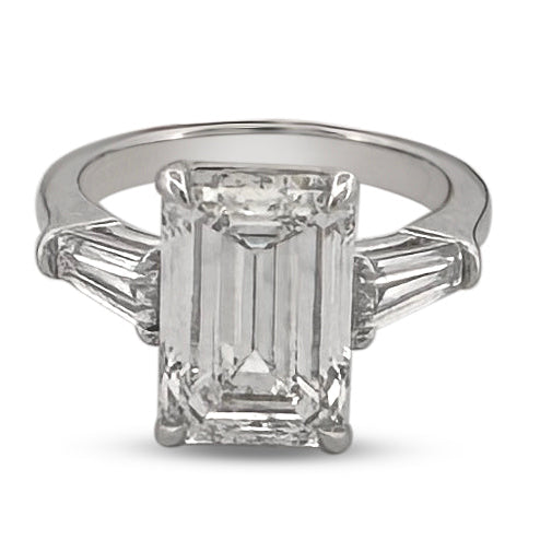 IGI Graded 5.07ct Emerald Cut & Tapered Baguette Cut Lab-Grown Diamond 3-Stone Engagement Ring 14k White Gold