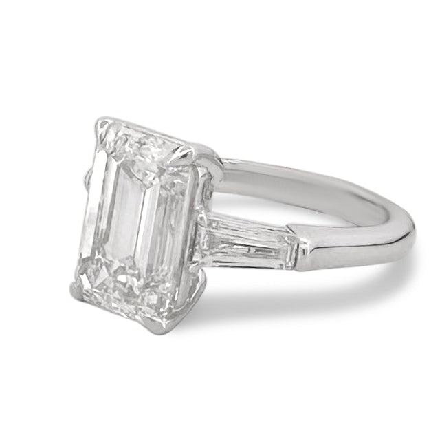 IGI Graded 5.07ct Emerald Cut & Tapered Baguette Cut Lab-Grown Diamond 3-Stone Engagement Ring 14k White Gold