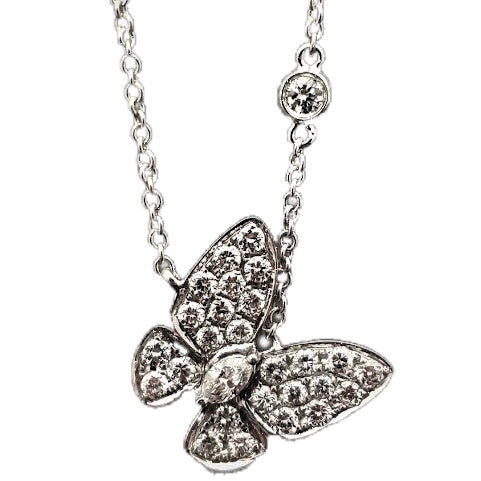 18K White Gold Diamond Butterfly Necklace 18" - Elite Fine Jewelers