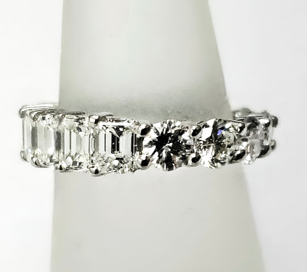 The Duo: Diamond Eternity Band with Round Brilliant and Emerald Cut Diamonds