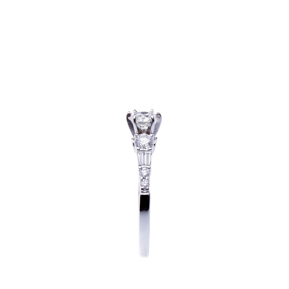 0.60 CTW Round Brilliant Engagement Ring with Round and Baguette sides - Elite Fine Jewelers