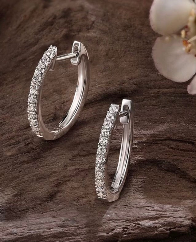 14kt Gold Dainty Diamond Huggie Earrings  - Elite Fine Jewelers