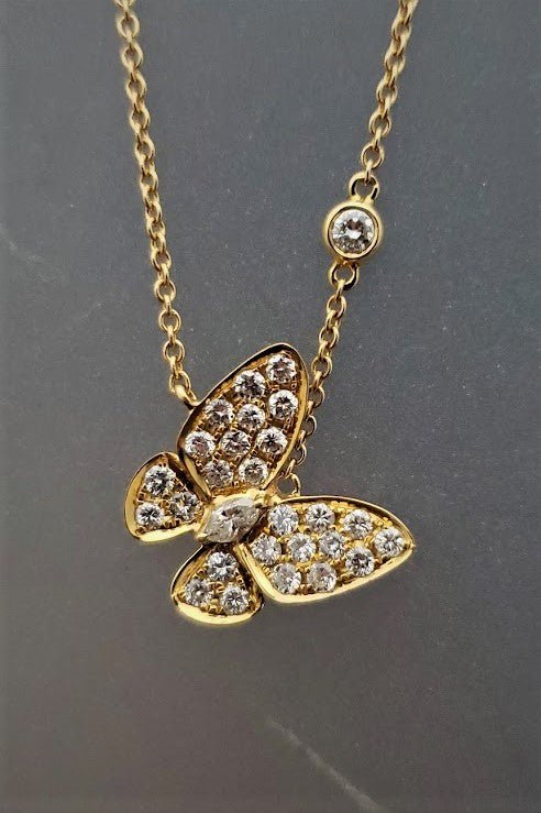 18K Yellow Gold Diamond Butterfly Necklace 18" - Elite Fine Jewelers