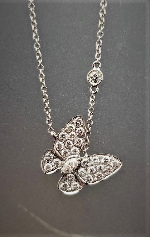 18K White Gold Diamond Butterfly Necklace 18" - Elite Fine Jewelers