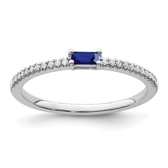 Baguette Sapphire and Diamond 14k White Gold Stacker RIng