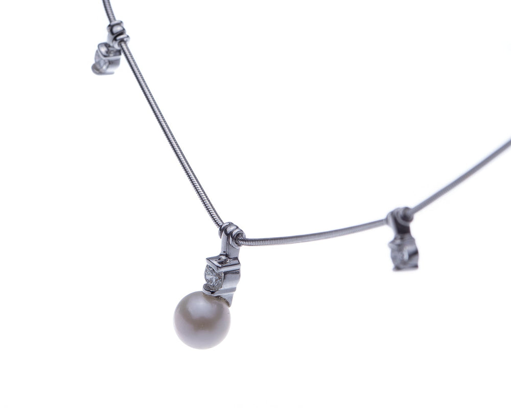 Jose Hess Diamond and Cultured Pearl Necklace - Elite Fine Jewelers