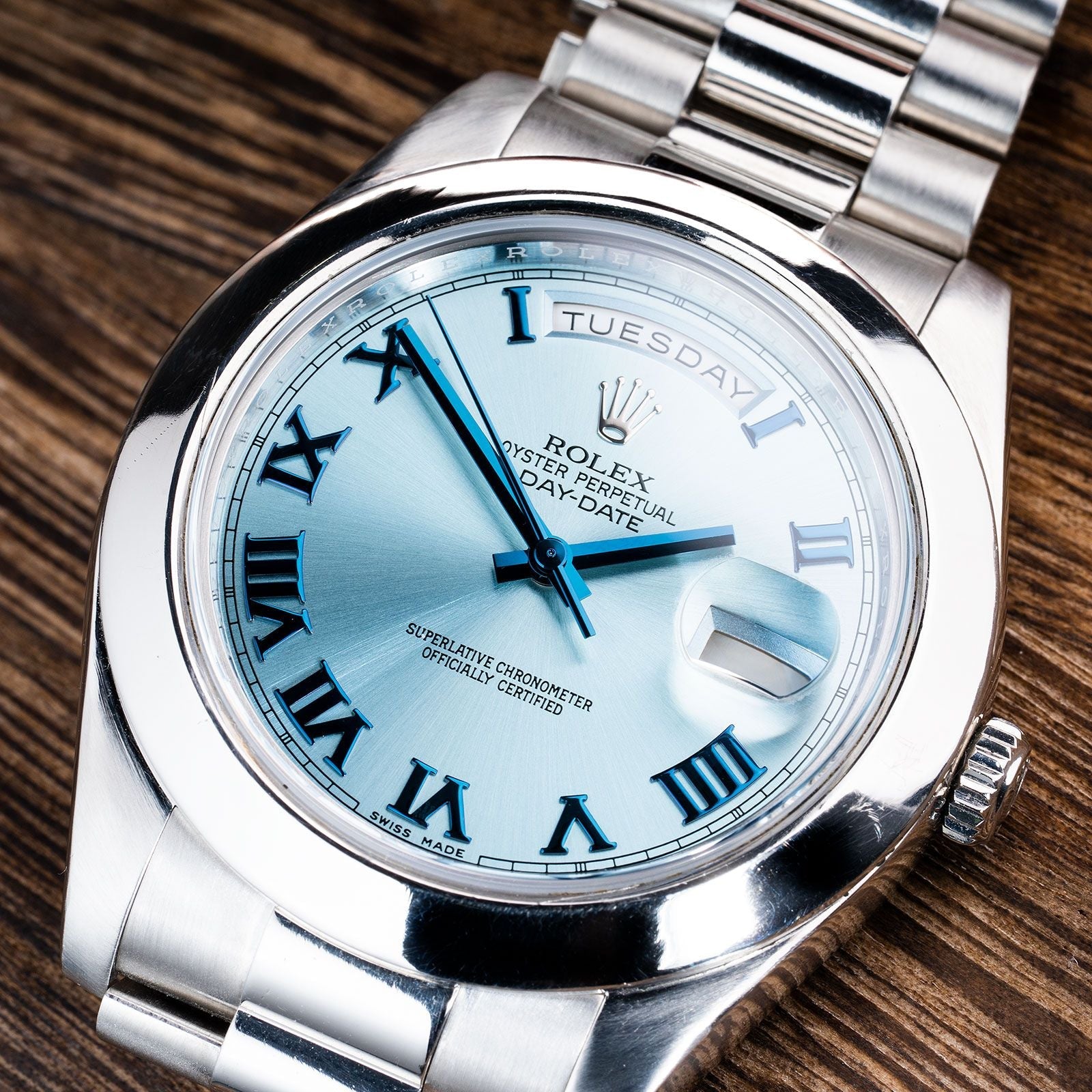 Rolex Platinum President Ice Blue Roman Dial