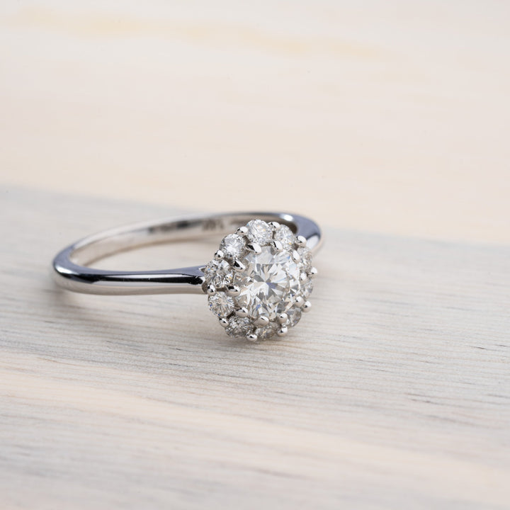 GIA Graded Round Brilliant Diamond Halo Engagement Ring