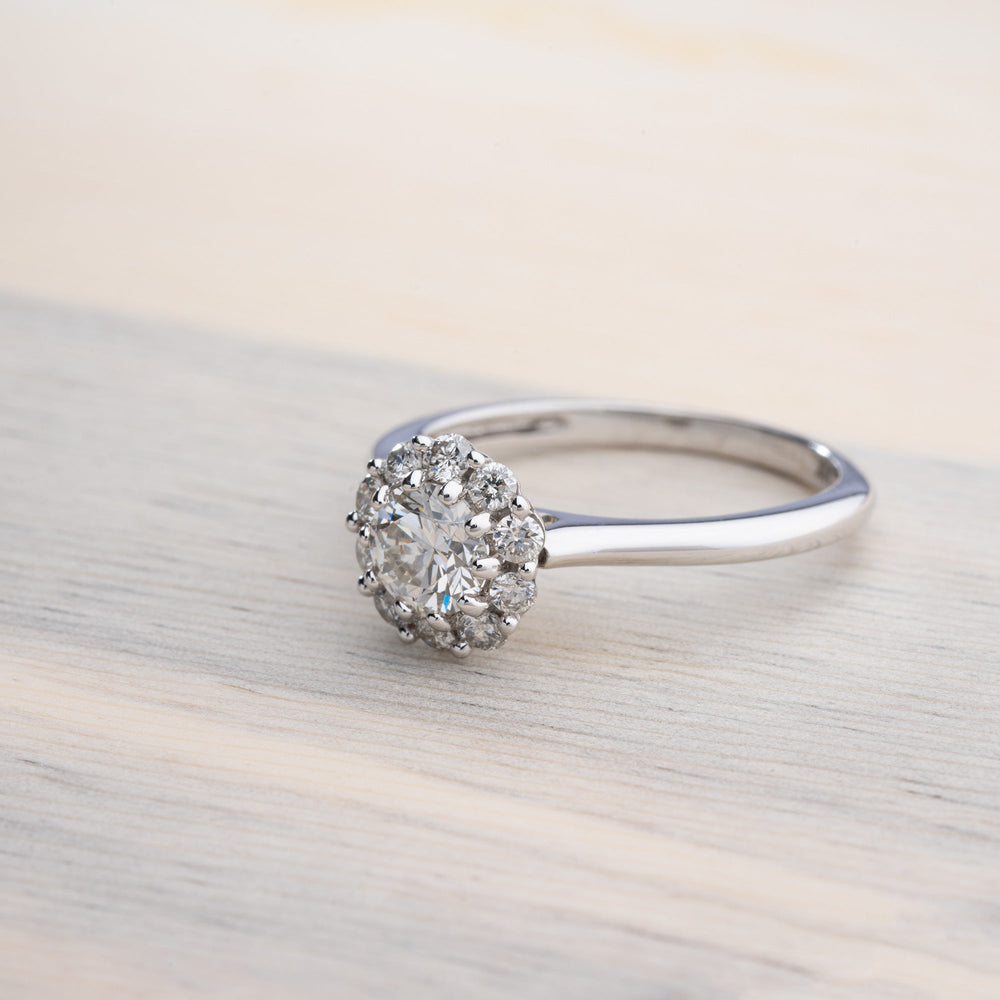 GIA Graded Round Brilliant Diamond Halo Engagement Ring