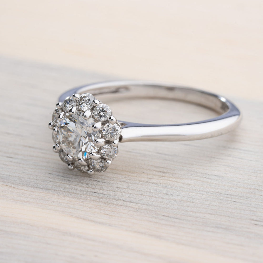 GIA Graded Round Brilliant Diamond Halo Engagement Ring