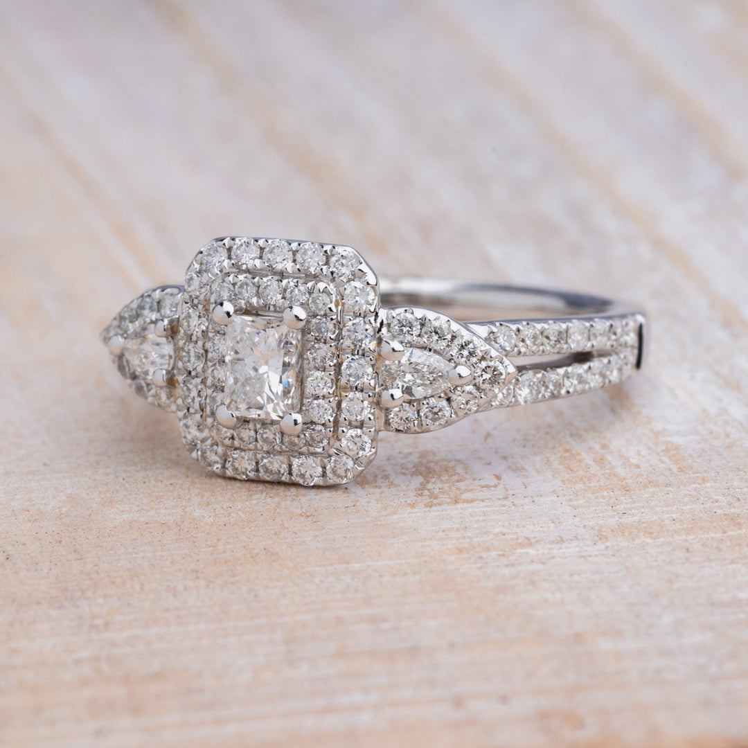 Princess and Pear Cut Diamond with Double Halo - Elite Fine Jewelers