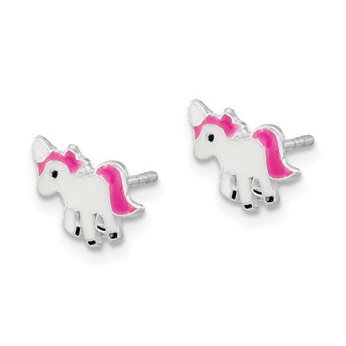 Sterling Silver Kids Pink Unicorn Enamel Earrings - Elite Fine Jewelers