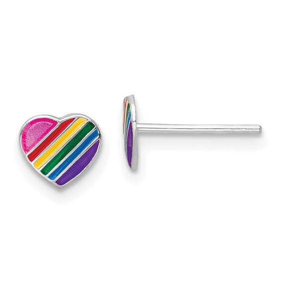 Sterling Silver Kids Rainbow Heart Enamel Earrings - Elite Fine Jewelers