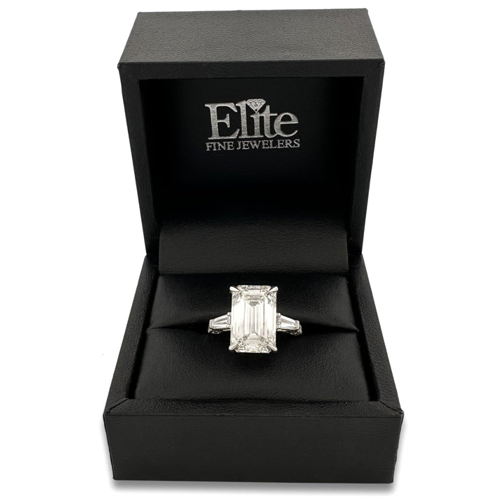 IGI Graded 8.55ct Emerald Cut Center with Baguette Sides & Hidden Halo Lab-Grown Diamond Engagement Ring 14k White Gold