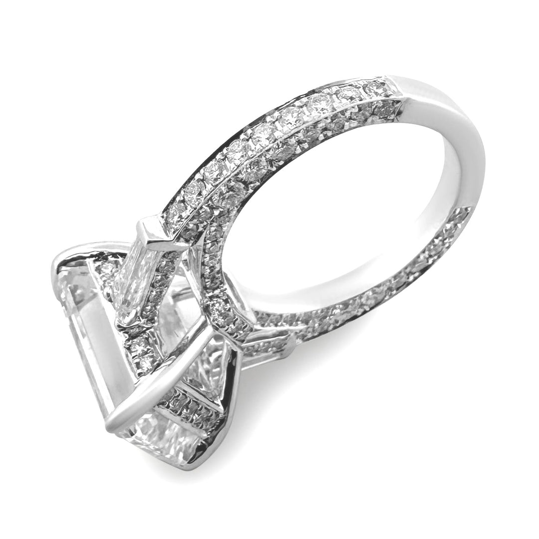 IGI Graded 8.55ct Emerald Cut Center with Baguette Sides & Hidden Halo Lab-Grown Diamond Engagement Ring 14k White Gold