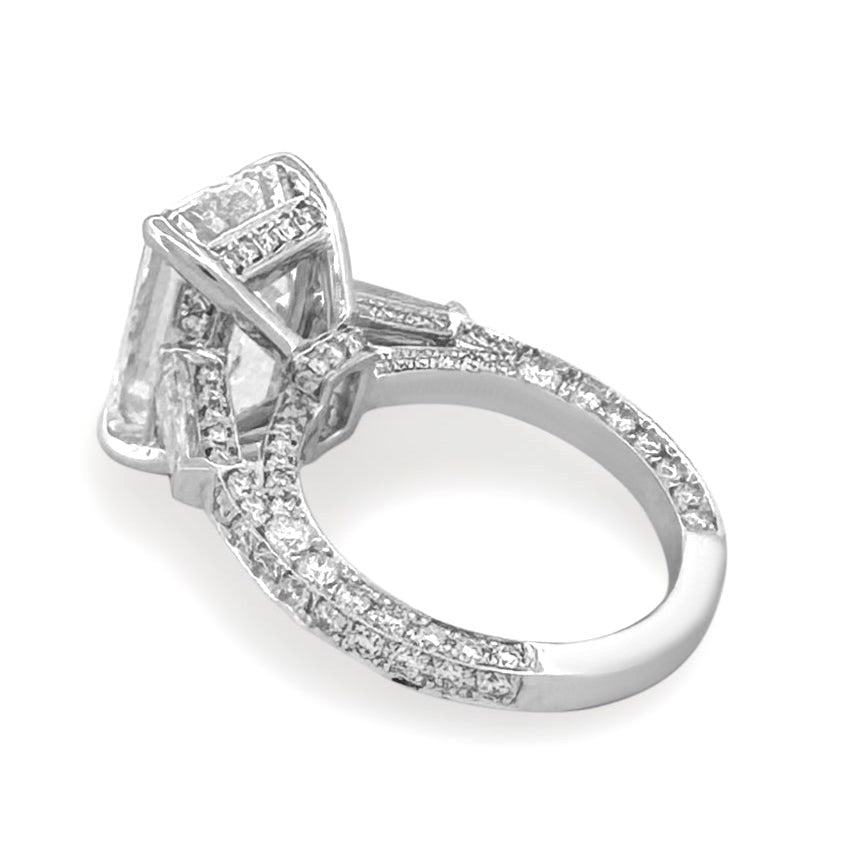 IGI Graded 8.55ct Emerald Cut Center with Baguette Sides & Hidden Halo Lab-Grown Diamond Engagement Ring 14k White Gold
