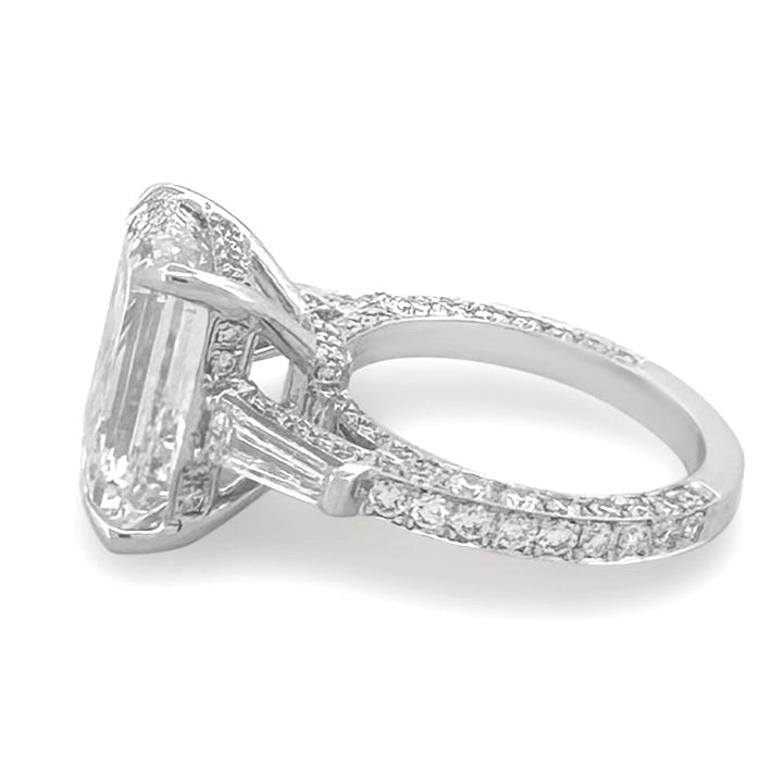 IGI Graded 8.55ct Emerald Cut Center with Baguette Sides & Hidden Halo Lab-Grown Diamond Engagement Ring 14k White Gold