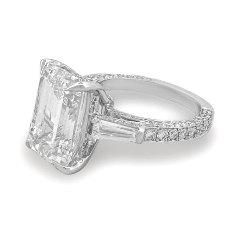 IGI Graded 8.55ct Emerald Cut Center with Baguette Sides & Hidden Halo Lab-Grown Diamond Engagement Ring 14k White Gold