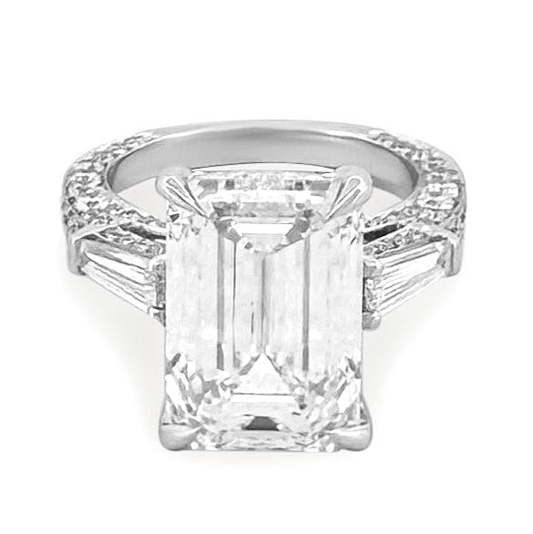 IGI Graded 8.55ct Emerald Cut Center with Baguette Sides & Hidden Halo Lab-Grown Diamond Engagement Ring 14k White Gold