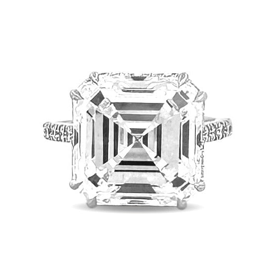IGI Graded 12.01ct Asscher Cut & Round Brilliant Cut Lab-Grown Diamond Hidden Halo Wedding Set in 14k White Gold