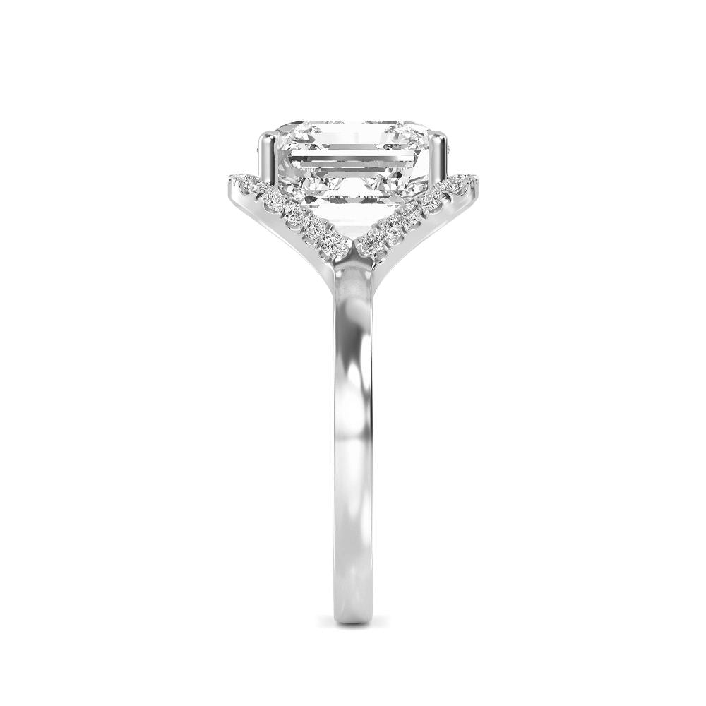 IGI Graded 7.44ct Asscher Cut with Round Brilliant Cut Halo Lab-Grown Diamond Engagement Ring in 14k White Gold