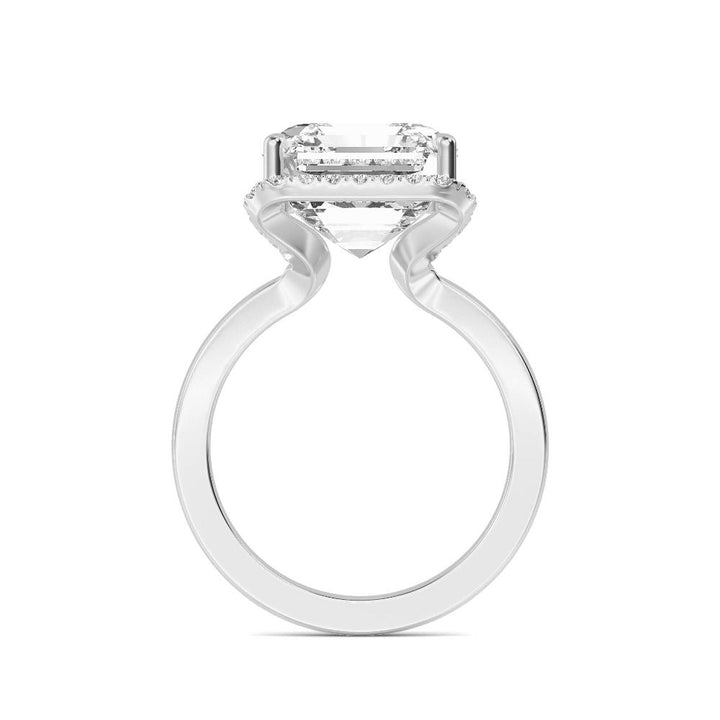 IGI Graded 7.44ct Asscher Cut with Round Brilliant Cut Halo Lab-Grown Diamond Engagement Ring in 14k White Gold
