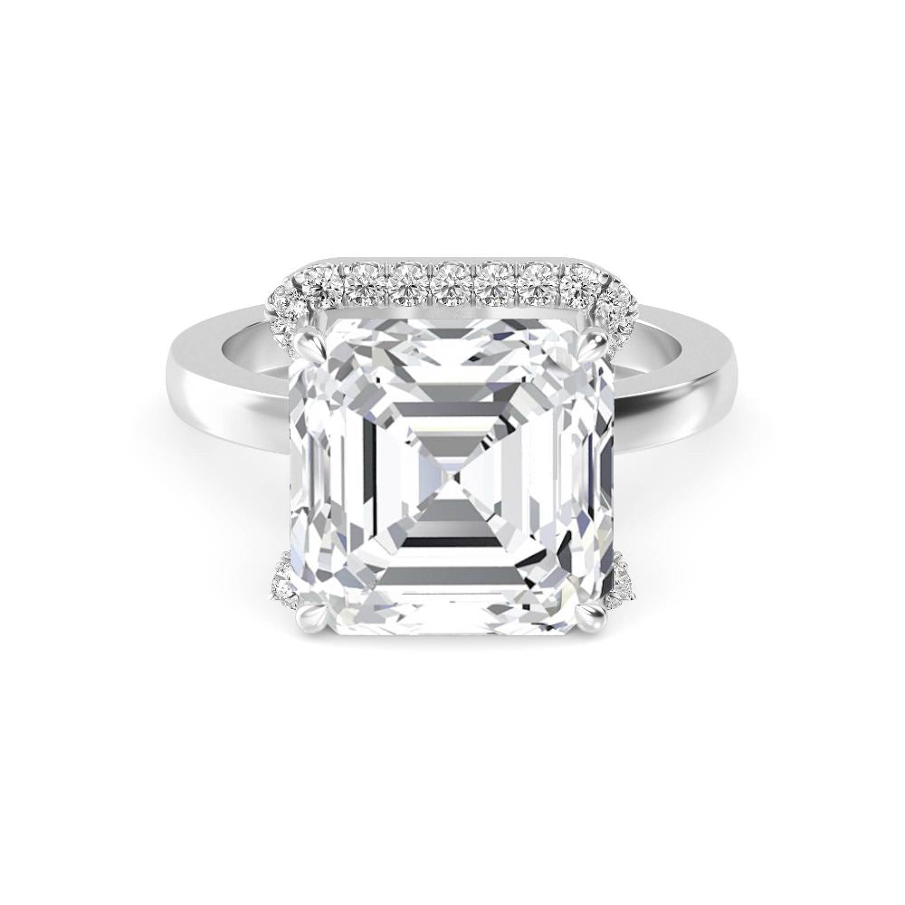 IGI Graded 7.44ct Asscher Cut with Round Brilliant Cut Halo Lab-Grown Diamond Engagement Ring in 14k White Gold