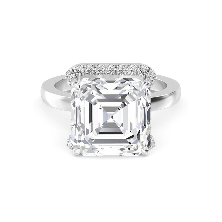 IGI Graded 7.44ct Asscher Cut with Round Brilliant Cut Halo Lab-Grown Diamond Engagement Ring in 14k White Gold