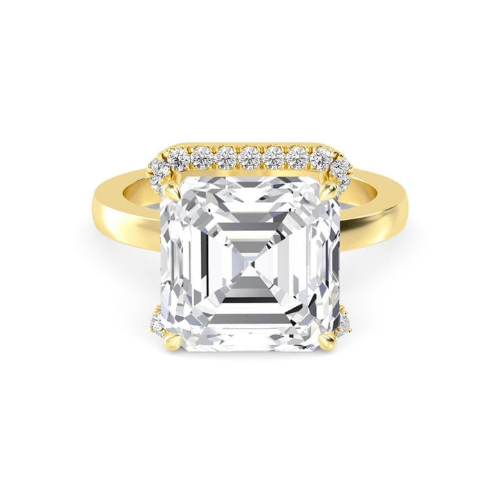 IGI Graded 7.44ct Asscher Cut with Round Brilliant Halo Lab-Grown Diamond Engagement Ring in 14k Gold