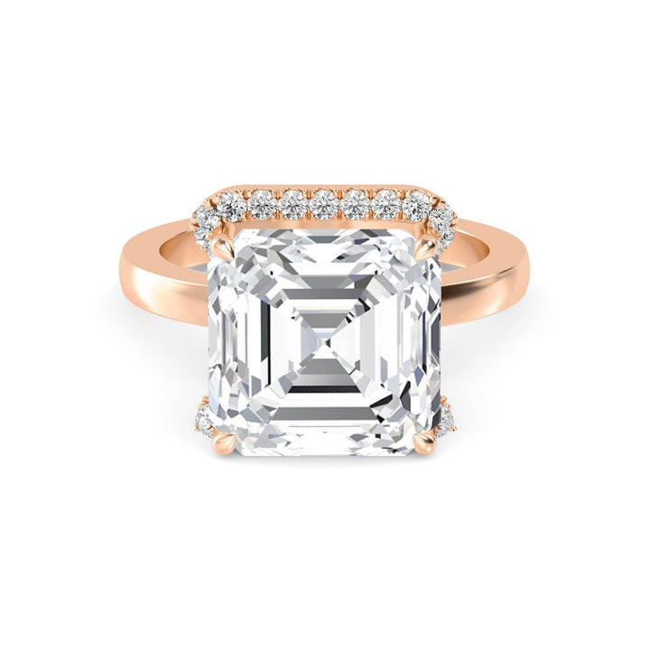 IGI Graded 7.44ct Asscher Cut with Round Brilliant Halo Lab-Grown Diamond Engagement Ring in 14k Gold