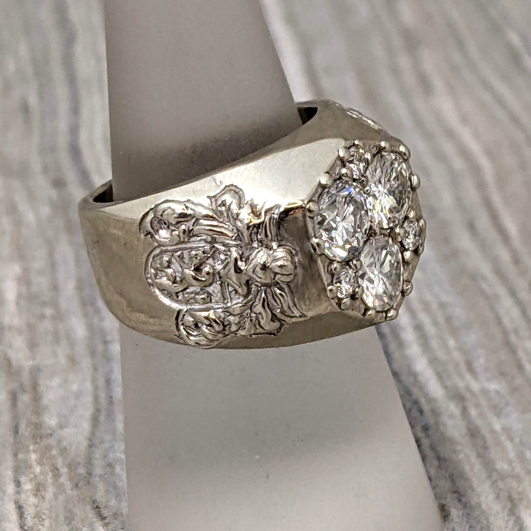 2.65ctw Round Brilliant Natural Diamond Lion & Crest Design Gent's Pinky Ring in 14k White Gold