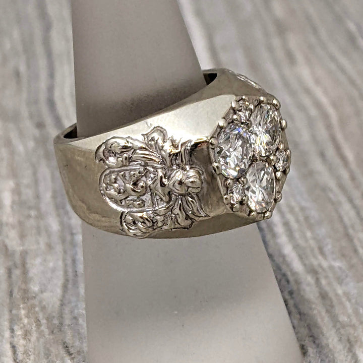 2.65ctw Round Brilliant Natural Diamond Lion & Crest Design Gent's Pinky Ring in 14k White Gold