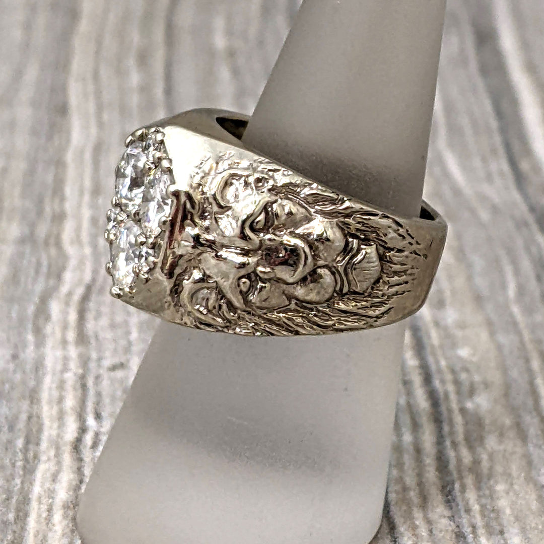 2.65ctw Round Brilliant Natural Diamond Lion & Crest Design Gent's Pinky Ring in 14k White Gold