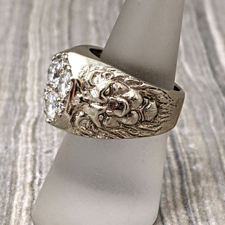 2.65ctw Round Brilliant Natural Diamond Lion & Crest Design Gent's Pinky Ring in 14k White Gold