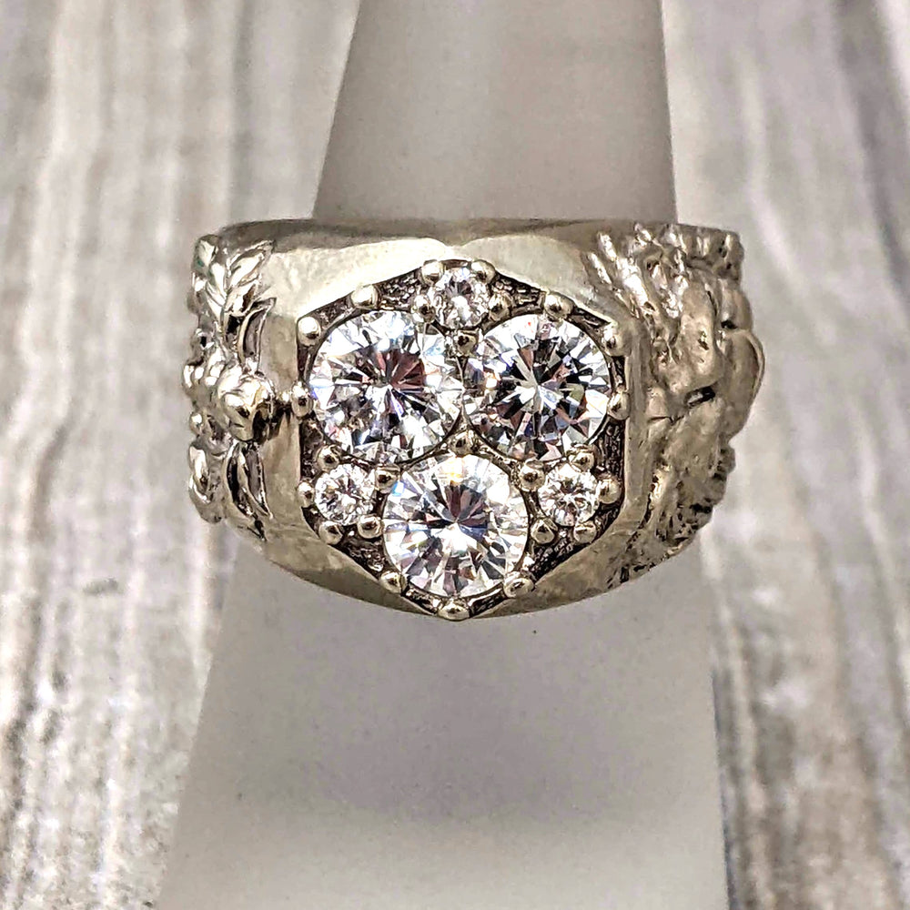 2.65ctw Round Brilliant Natural Diamond Lion & Crest Design Gent's Pinky Ring in 14k White Gold