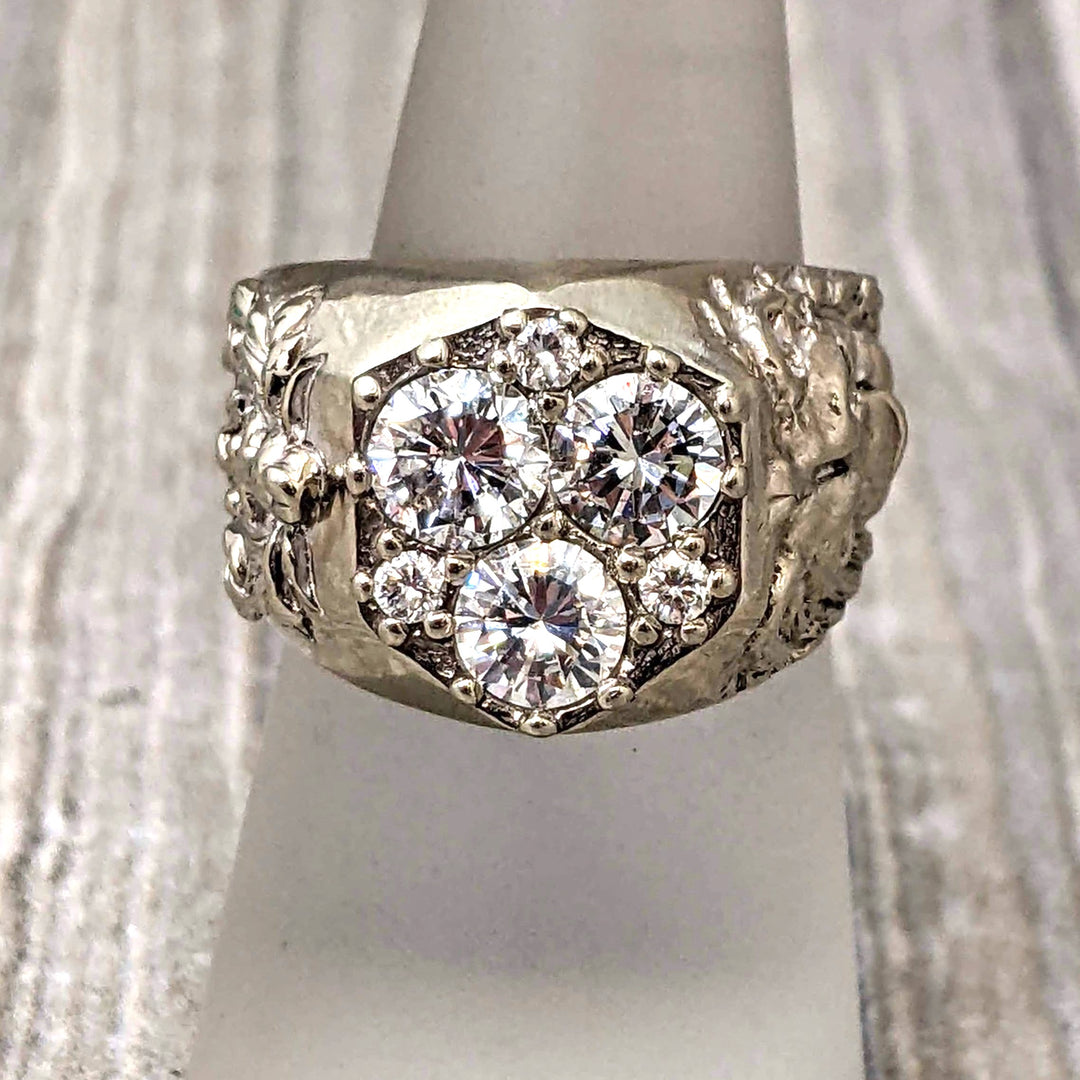 2.65ctw Round Brilliant Natural Diamond Lion & Crest Design Gent's Pinky Ring in 14k White Gold