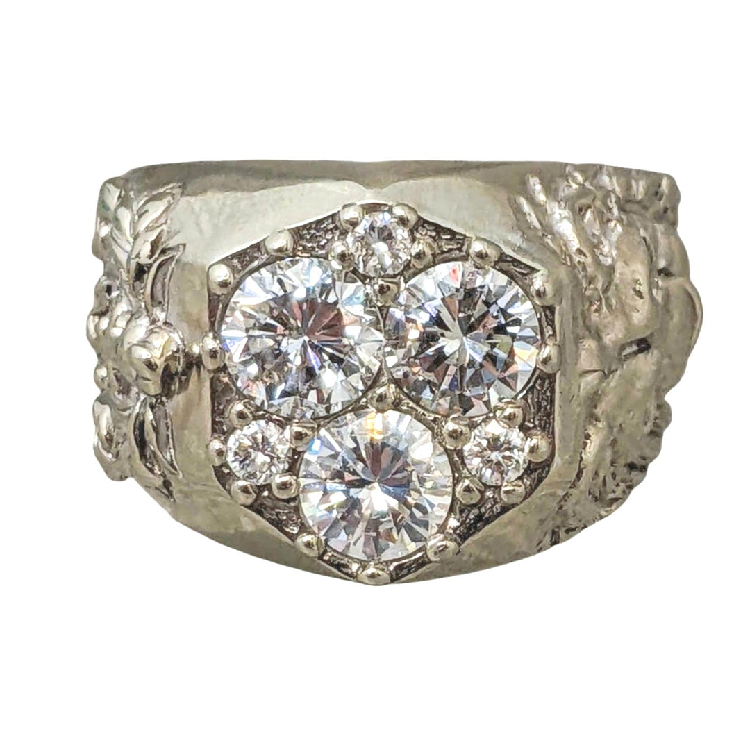 2.65ctw Round Brilliant Natural Diamond Lion & Crest Design Gent's Pinky Ring in 14k White Gold