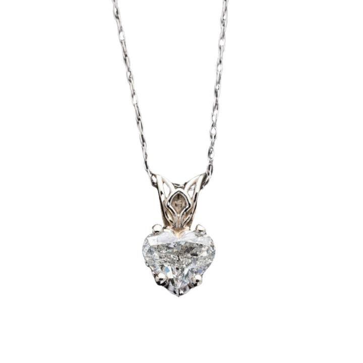 0.55ct Heart Shaped Diamond Solitaire Pendant Necklace in 14k White Gold