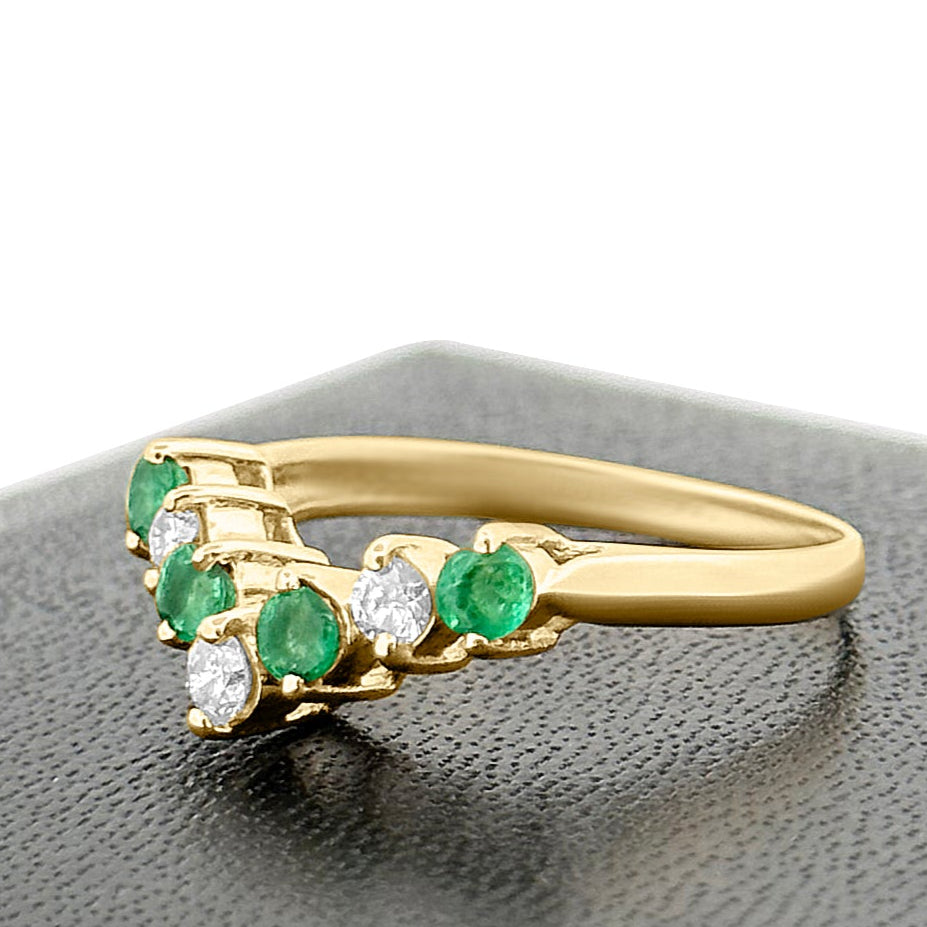 Emerald and Diamond Chevron Ring in 10K Yellow Gold