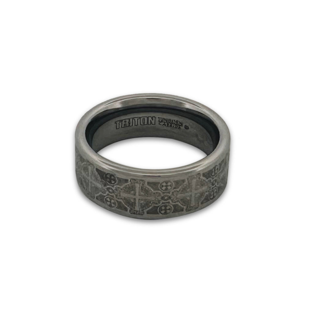 Gent's Tungsten Carbide Ring with Laser Etched Cross Design