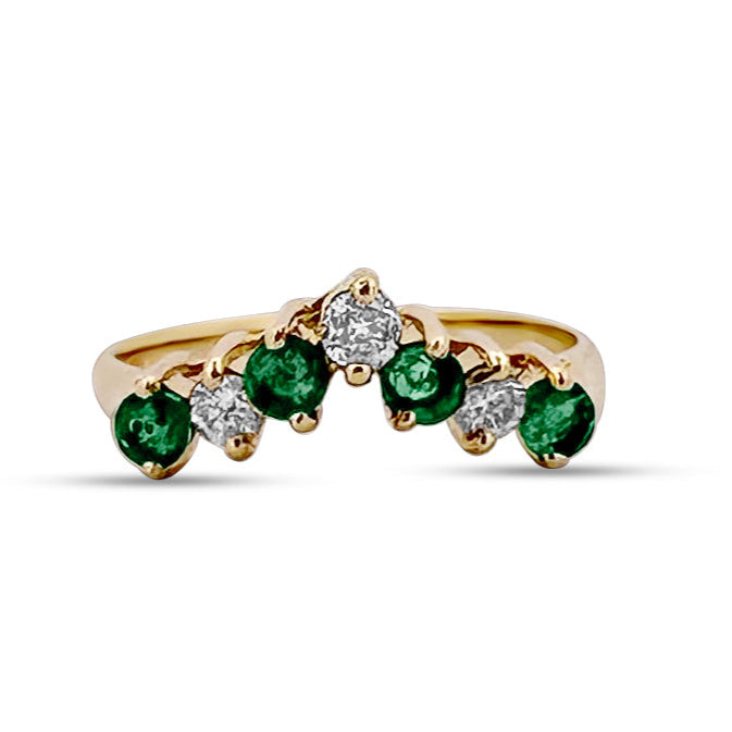 Emerald and Diamond Chevron Ring in 10K Yellow Gold